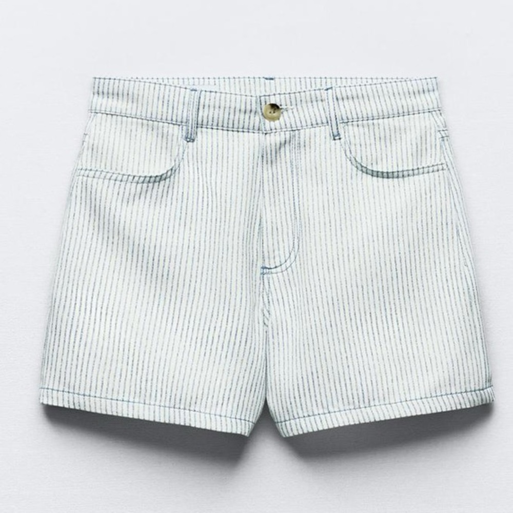 Zara White and Blue Striped Women Shorts